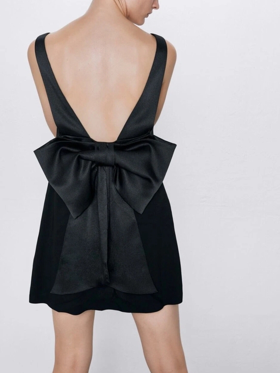 Zara Dresses & Skirts - Zara Black Backless Mini Dress with Oversized Bow